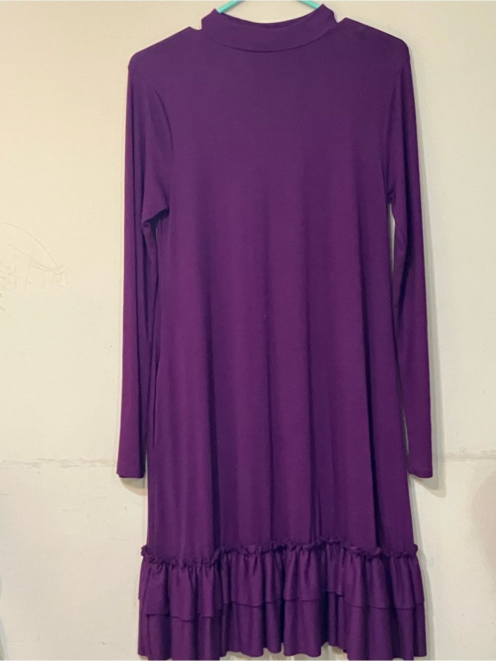 Zenana Outfitters Plum Long Sleeve Ruffle Hem Dress